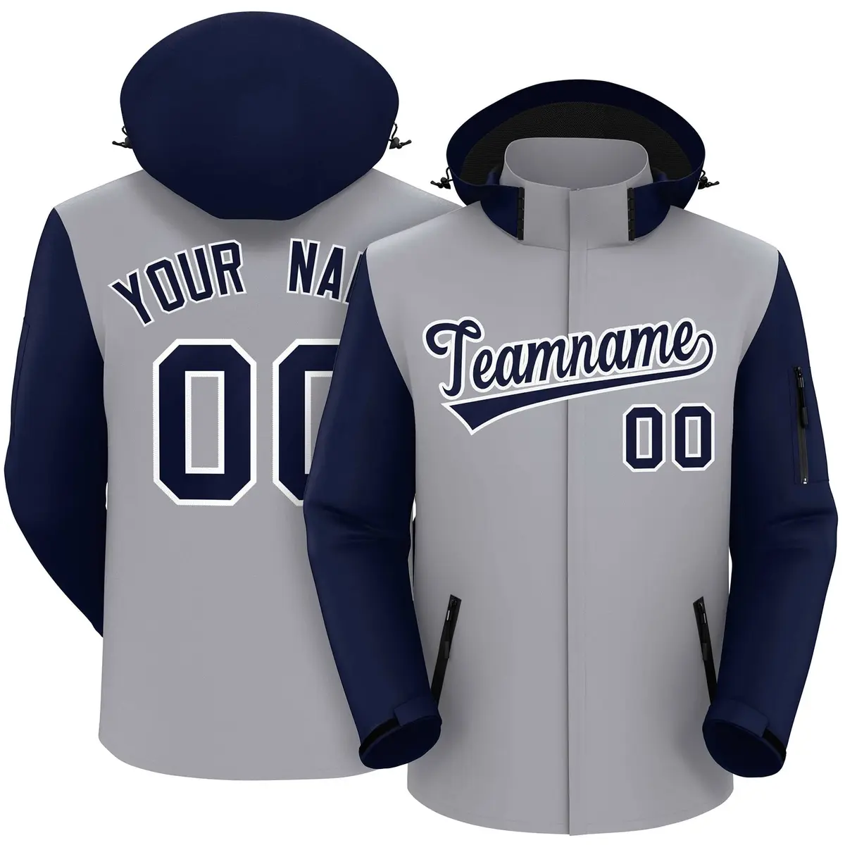 Gray Navy-White Raglan Sleeves Waterproof Jacket