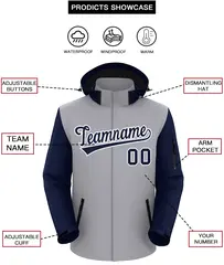 Gray Navy-White Raglan Sleeves Waterproof Jacket 2