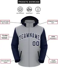 Gray Navy-White Raglan Sleeves Waterproof Jacket 2
