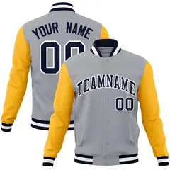 Gray Navy White Raglan Varsity Full-Snap Letterman Jacket 1