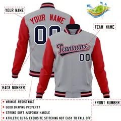 Gray Navy White Raglan Varsity Full-Snap Letterman Jacket 4