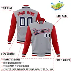 Gray Navy White Raglan Varsity Full-Snap Letterman Jacket 4