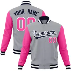 Gray Navy White Raglan Varsity Full-Snap Letterman Jacket 1