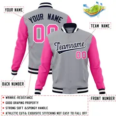 Gray Navy White Raglan Varsity Full-Snap Letterman Jacket 4