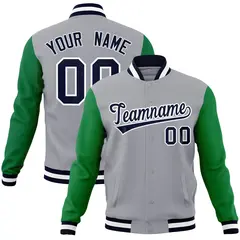 Gray Navy White Raglan Varsity Full-Snap Letterman Jacket 1