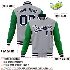 Gray Navy White Raglan Varsity Full-Snap Letterman Jacket 4