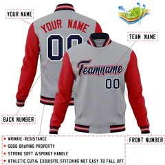 Gray Navy White Raglan Varsity Full-Snap Letterman Jacket 4