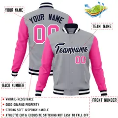 Gray Navy White Raglan Varsity Full-Snap Letterman Jacket 4