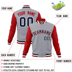Gray Navy White Raglan Varsity Full-Snap Letterman Jacket 4