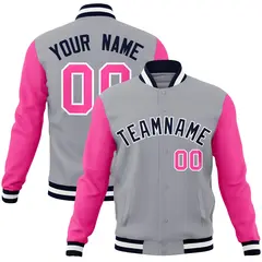 Gray Navy White Raglan Varsity Full-Snap Letterman Jacket