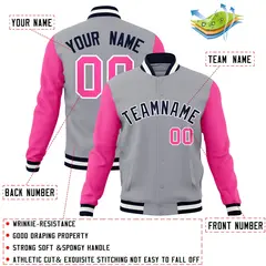 Gray Navy White Raglan Varsity Full-Snap Letterman Jacket 4