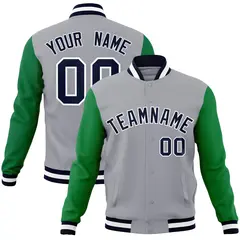 Gray Navy White Raglan Varsity Full-Snap Letterman Jacket 1