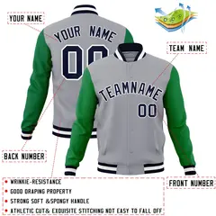 Gray Navy White Raglan Varsity Full-Snap Letterman Jacket 4