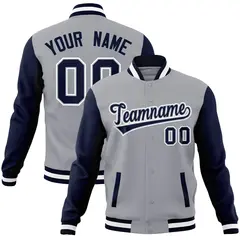 Gray Navy White Raglan Varsity Full-Snap Letterman Jacket 1