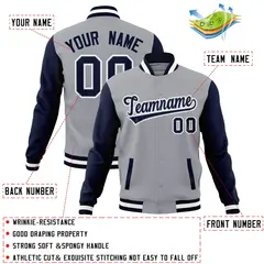 Gray Navy White Raglan Varsity Full-Snap Letterman Jacket 4