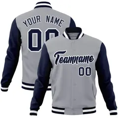 Gray Navy White Raglan Varsity Full-Snap Letterman Jacket 1