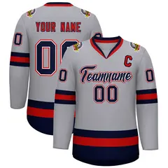 Gray Navy White-Red Classic Style Hockey Jersey 1