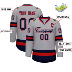 Gray Navy White-Red Classic Style Hockey Jersey 2