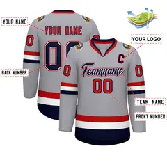 Gray Navy White-Red Classic Style Hockey Jersey 2