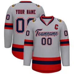 Gray Navy White-Red Classic Style Hockey Jersey 1