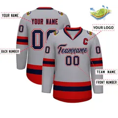 Gray Navy White-Red Classic Style Hockey Jersey 2