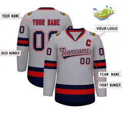 Gray Navy White-Red Classic Style Hockey Jersey 2