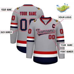 Gray Navy White-Red Classic Style Hockey Jersey 2
