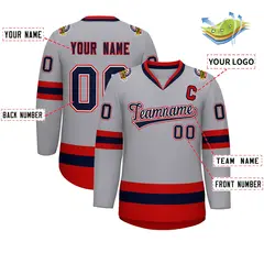 Gray Navy White-Red Classic Style Hockey Jersey 2