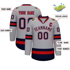Gray Navy White-Red Classic Style Hockey Jersey 2