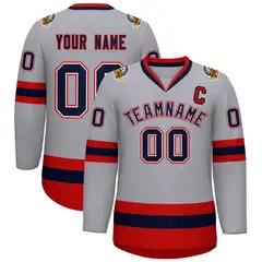Gray Navy White-Red Classic Style Hockey Jersey 1
