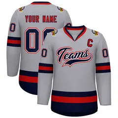 Gray Navy White-Red Classic Style Hockey Jersey 1