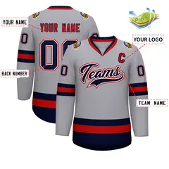 Gray Navy White-Red Classic Style Hockey Jersey 2