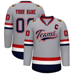 Gray Navy White-Red Classic Style Hockey Jersey 1