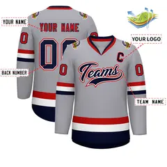 Gray Navy White-Red Classic Style Hockey Jersey 2