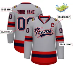 Gray Navy White-Red Classic Style Hockey Jersey 2