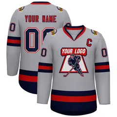 Gray Navy White-Red Classic Style Hockey Jersey 1