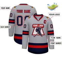 Gray Navy White-Red Classic Style Hockey Jersey 2
