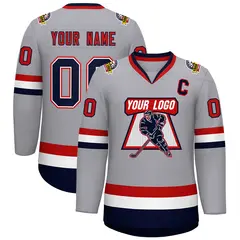 Gray Navy White-Red Classic Style Hockey Jersey 1