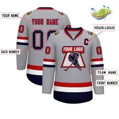 Gray Navy White-Red Classic Style Hockey Jersey 2