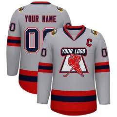 Gray Navy White-Red Classic Style Hockey Jersey 1