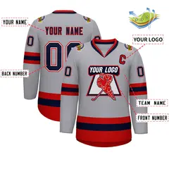 Gray Navy White-Red Classic Style Hockey Jersey 2