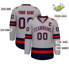 Gray Navy White-Red Classic Style Hockey Jersey 2