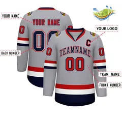 Gray Navy White-Red Classic Style Hockey Jersey 2