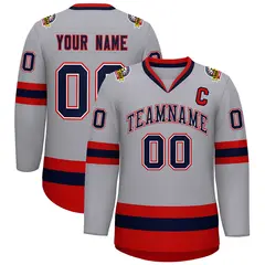 Gray Navy White-Red Classic Style Hockey Jersey 1
