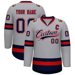 Gray Navy White-Red Classic Style Hockey Jersey