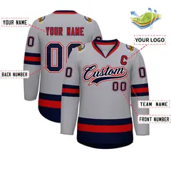 Gray Navy White-Red Classic Style Hockey Jersey 2