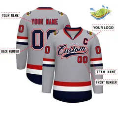 Gray Navy White-Red Classic Style Hockey Jersey 2