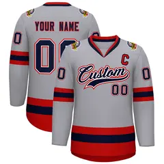 Gray Navy White-Red Classic Style Hockey Jersey 1