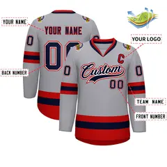 Gray Navy White-Red Classic Style Hockey Jersey 2