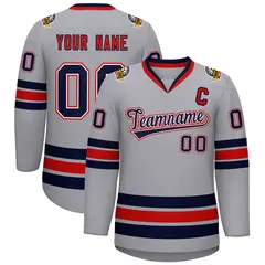 Gray Navy White-Red Classic Style Hockey Jersey